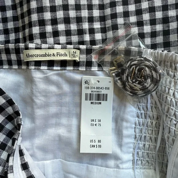 NWT Abercrombie Scarlett Strapless Linen-Blend Skort Dress in Gingham - Picture 10 of 10